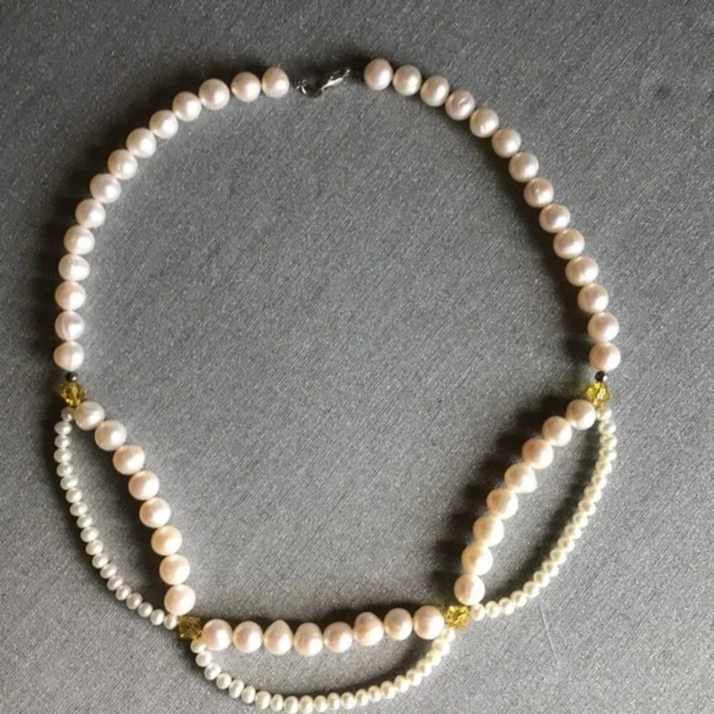 Vintage Handmade Pearl Swag Necklace Swarovski Crystals Approx 17 Inch